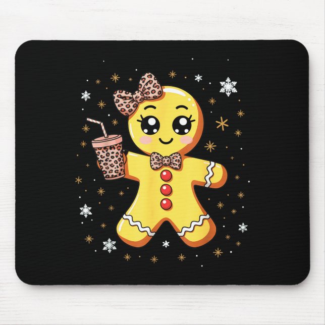 Cute Gingerbread Leopard Coquette Christmas  Mouse Mat (Front)