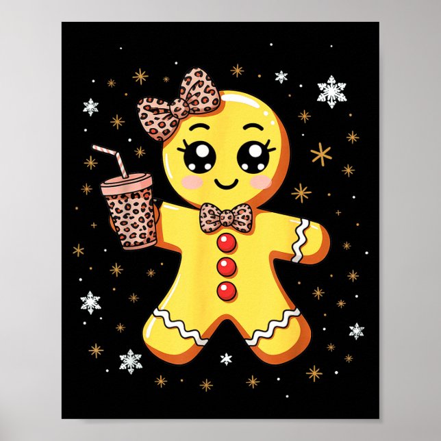 Cute Gingerbread Leopard Coquette Christmas  Poster (Front)
