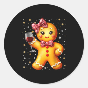 Cute Gingerbread Leopard Coquette Christmas Wine X Classic Round Sticker