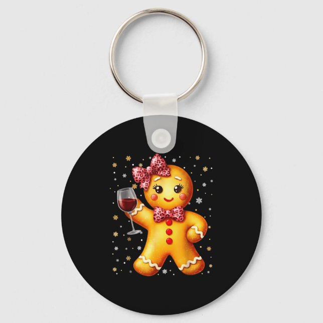 Cute Gingerbread Leopard Coquette Christmas Wine X Key Ring (Front)