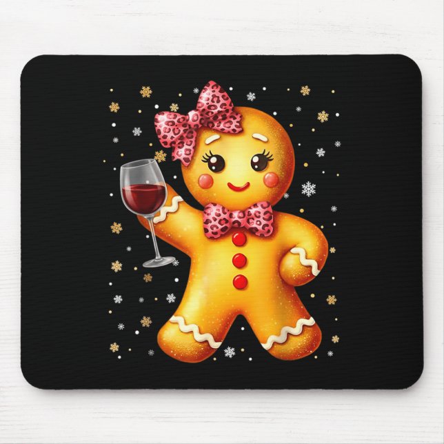 Cute Gingerbread Leopard Coquette Christmas Wine X Mouse Mat (Front)