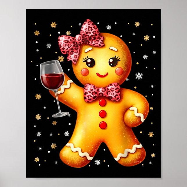Cute Gingerbread Leopard Coquette Christmas Wine X Poster (Front)