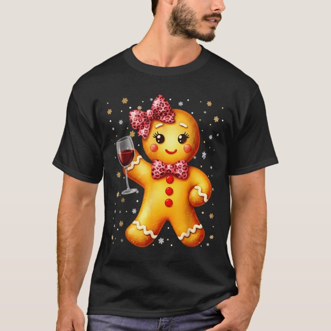 Cute Gingerbread Leopard Coquette Christmas Wine X T-Shirt (Front)