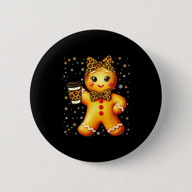 Cute Gingerbread Leopard Coquette Christmas Xmas G 6 Cm Round Badge (Front)