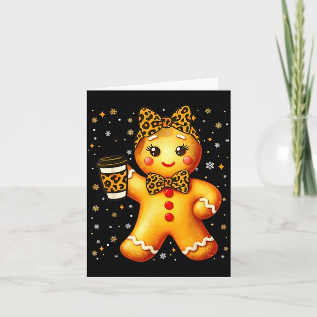 Cute Gingerbread Leopard Coquette Christmas Xmas G Card (Front)