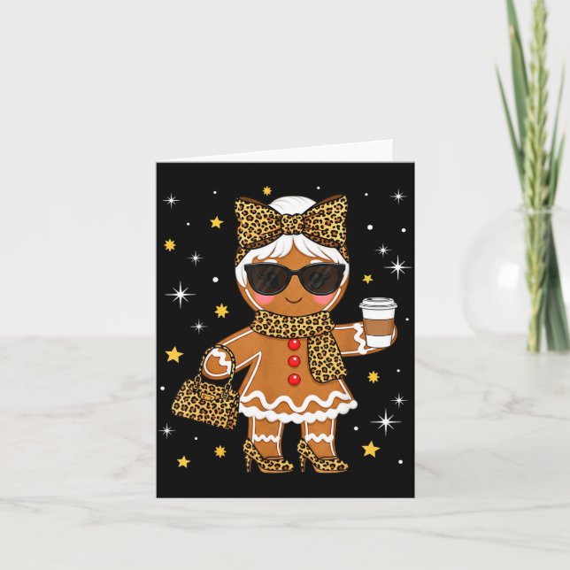 Cute Gingerbread Leopard Coquette Christmas Xmas G Card (Front)
