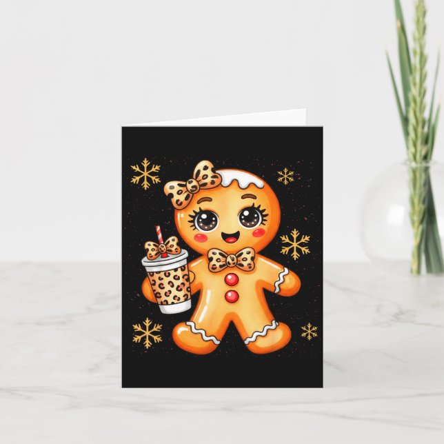 Cute Gingerbread Leopard Coquette Christmas Xmas G Card (Front)