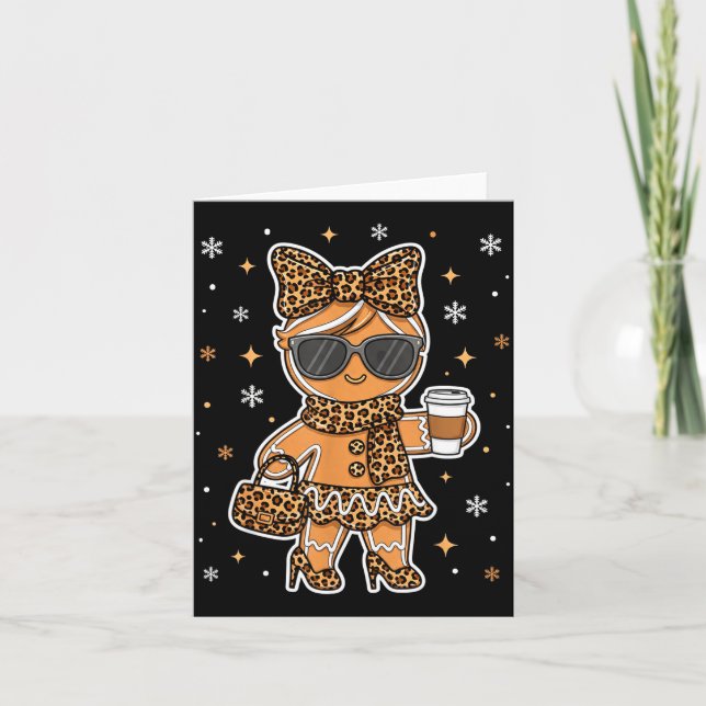 Cute Gingerbread Leopard Coquette Christmas Xmas G Card (Front)