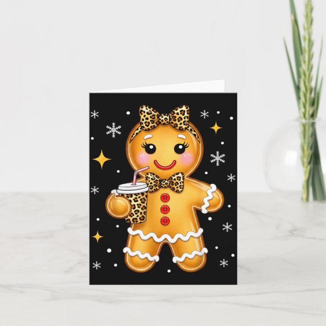 Cute Gingerbread Leopard Coquette Christmas Xmas G Card (Front)