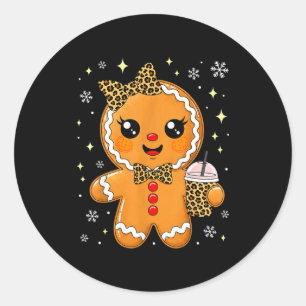 Cute Gingerbread Leopard Coquette Christmas Xmas G Classic Round Sticker