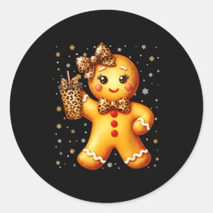 Cute Gingerbread Leopard Coquette Christmas Xmas G Classic Round Sticker