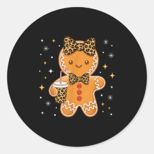 Cute Gingerbread Leopard Coquette Christmas Xmas G Classic Round Sticker