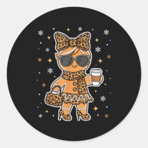 Cute Gingerbread Leopard Coquette Christmas Xmas G Classic Round Sticker