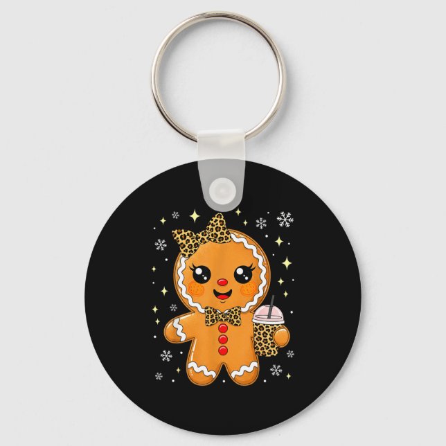 Cute Gingerbread Leopard Coquette Christmas Xmas G Key Ring (Front)