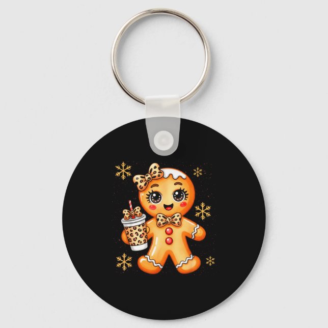 Cute Gingerbread Leopard Coquette Christmas Xmas G Key Ring (Front)