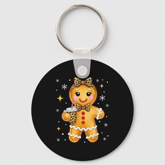 Cute Gingerbread Leopard Coquette Christmas Xmas G Key Ring (Front)
