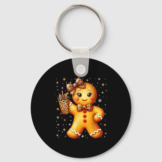Cute Gingerbread Leopard Coquette Christmas Xmas G Key Ring (Front)