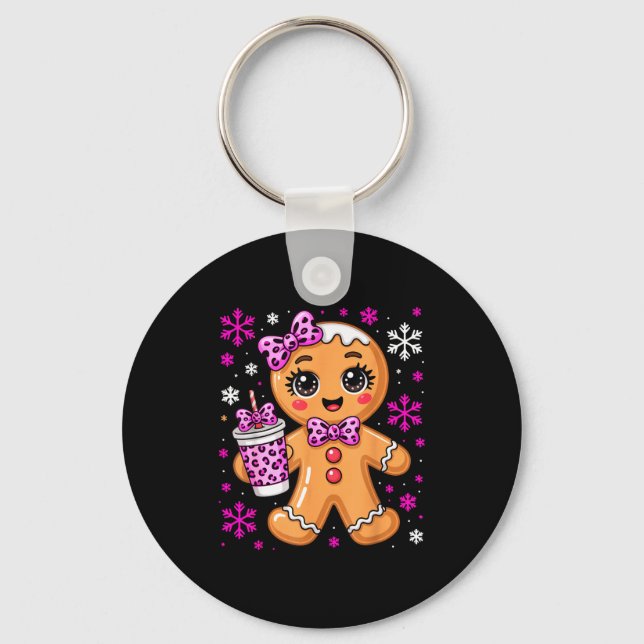Cute Gingerbread Leopard Coquette Christmas Xmas G Key Ring (Front)
