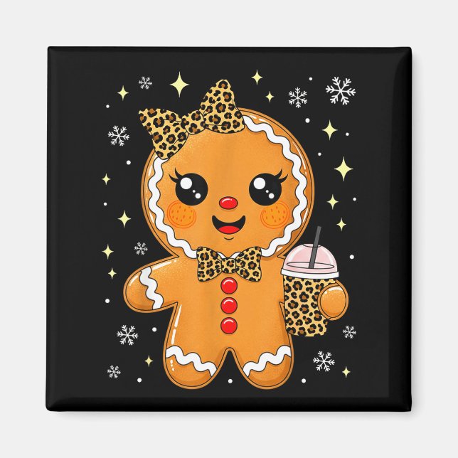 Cute Gingerbread Leopard Coquette Christmas Xmas G Magnet (Front)