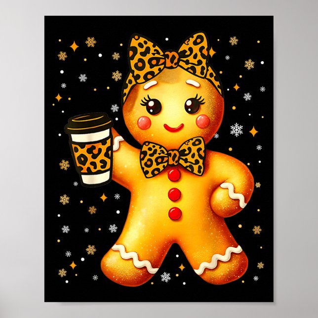Cute Gingerbread Leopard Coquette Christmas Xmas G Poster (Front)