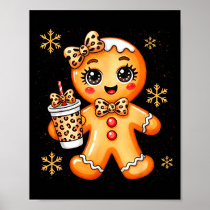 Cute Gingerbread Leopard Coquette Christmas Xmas G Poster