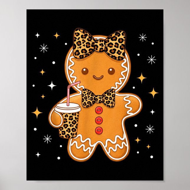 Cute Gingerbread Leopard Coquette Christmas Xmas G Poster (Front)