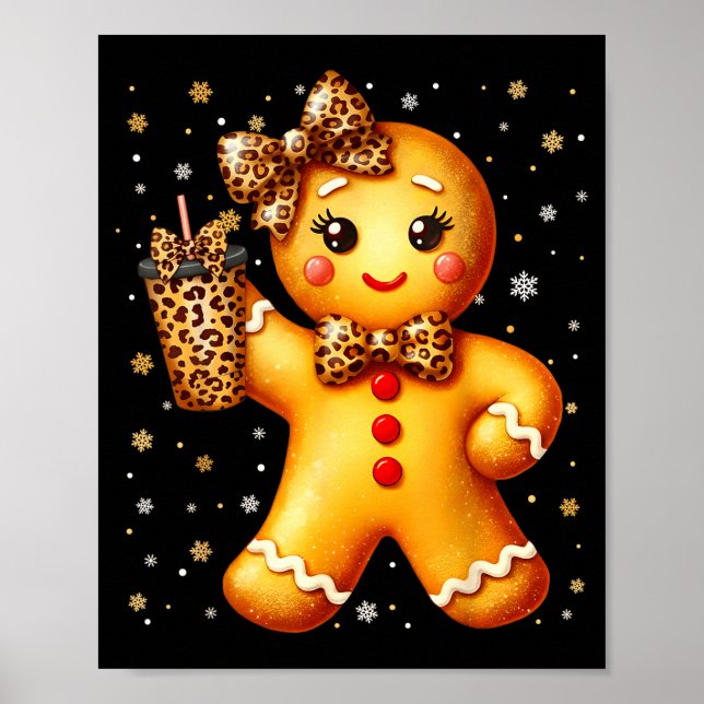 Cute Gingerbread Leopard Coquette Christmas Xmas G Poster (Front)