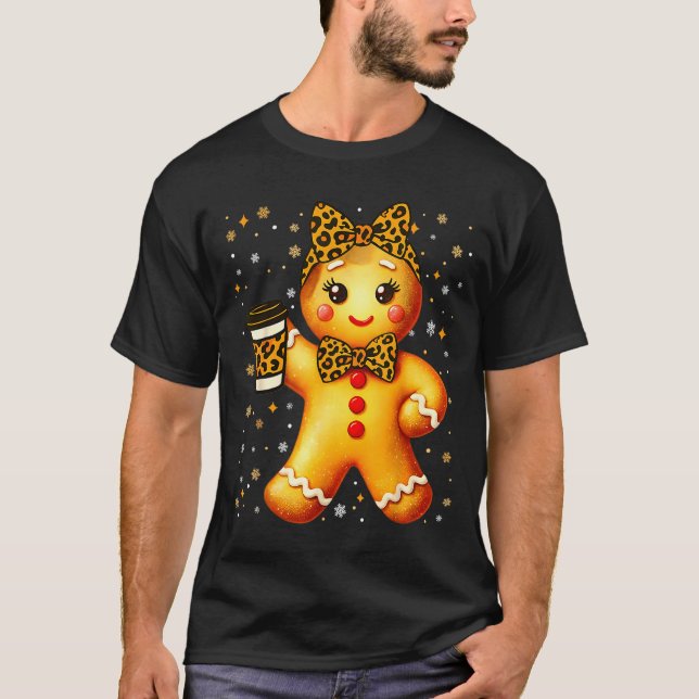 Cute Gingerbread Leopard Coquette Christmas Xmas G T-Shirt (Front)
