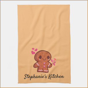 Cute Gingerbread Man and Flower Tea Towel