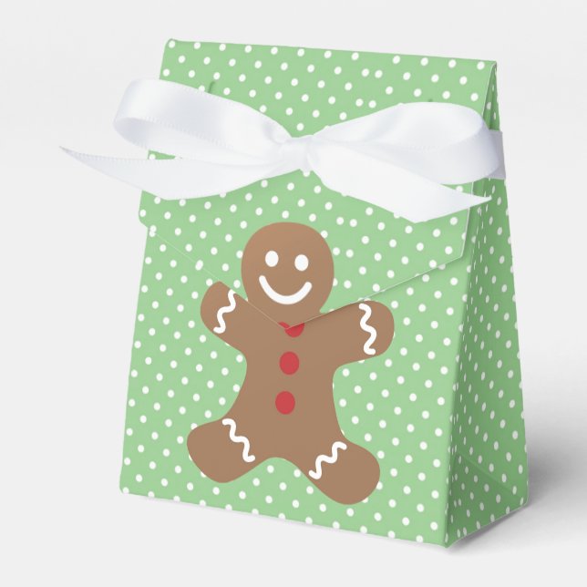 Cute Gingerbread Man and Green Polka Dots Favour Box (Front Side)