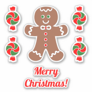Cute Gingerbread Man and Peppermint Candy