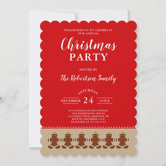 Cute Gingerbread Man Annual Christmas Party Invitation (Front)
