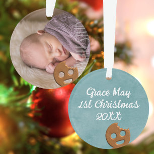Cute Gingerbread Man Baby's First Christmas Photo Ornament