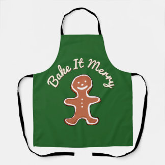 Cute Gingerbread Man Bake It Merry Holiday Apron