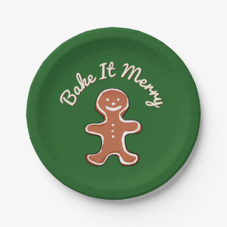 Cute Gingerbread Man Bake It Merry Holiday Paper Plate