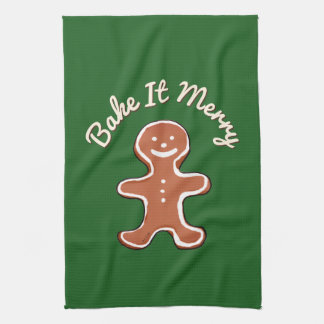 Cute Gingerbread Man Bake It Merry Holiday Tea Towel