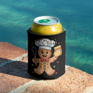Cute Gingerbread Man Baker Christmas Chef Bake Can Cooler
