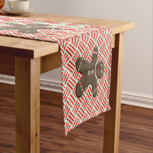 Cute Gingerbread Man Boy Christmas Red White Xmas Short Table Runner