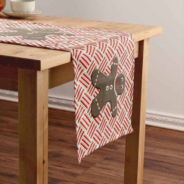 Cute Gingerbread Man Boy Christmas Red White Xmas Short Table Runner (In Situ)