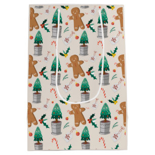 Cute Gingerbread Man Candy Cane Christmas   Medium Gift Bag