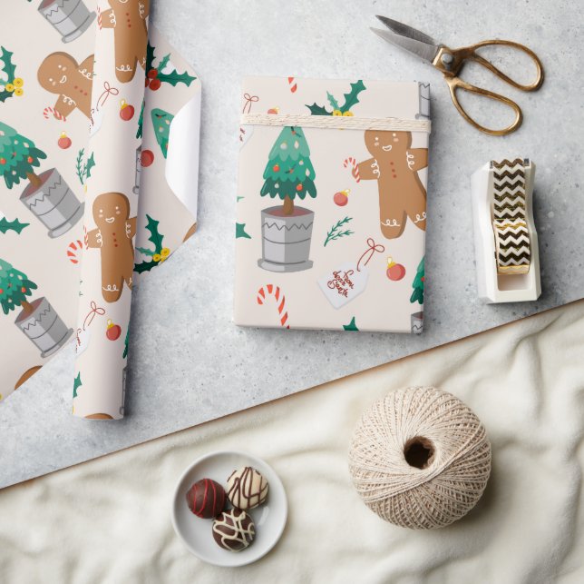 Cute Gingerbread Man Candy Cane Christmas   Wrapping Paper (Crafts)