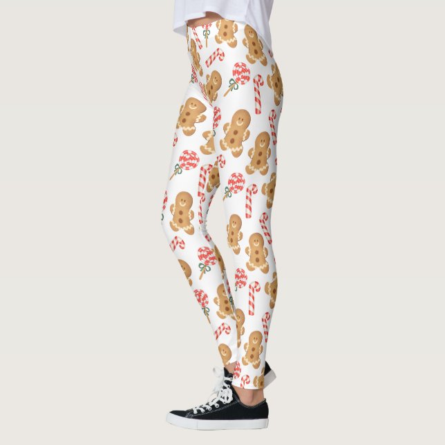 Cute Gingerbread Man Candy Cane Pattern Leggings (Left)