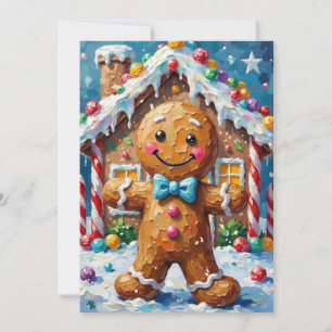 Cute Gingerbread Man Cheerful Christmas Cookie Art Holiday Card