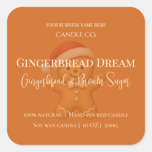 Cute Gingerbread Man Christmas Candle Label