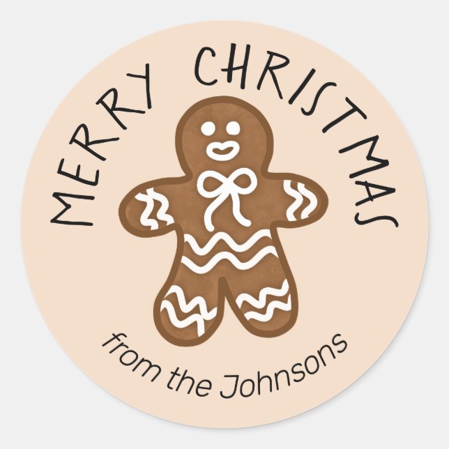 Cute Gingerbread Man Christmas Classic Round Sticker (Front)