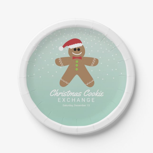 Cute Gingerbread Man Christmas Cookie Exchange Paper Plate (Front)