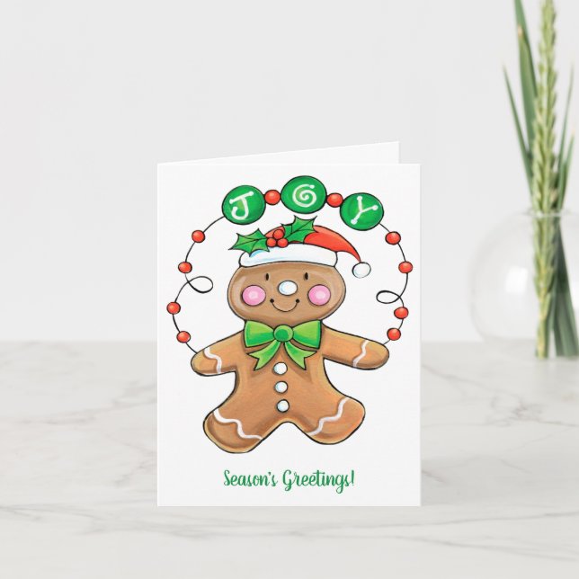 Cute Gingerbread man, Christmas Cookie Joy Holiday Card (Front)