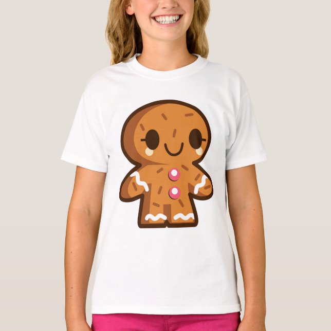 Cute Gingerbread Man Christmas Girls Shirt (Front)
