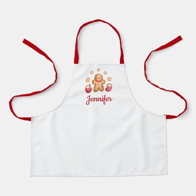 Cute Gingerbread Man Christmas Kids Apron (Front)
