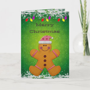 Cute Gingerbread Man & Christmas Lights Card